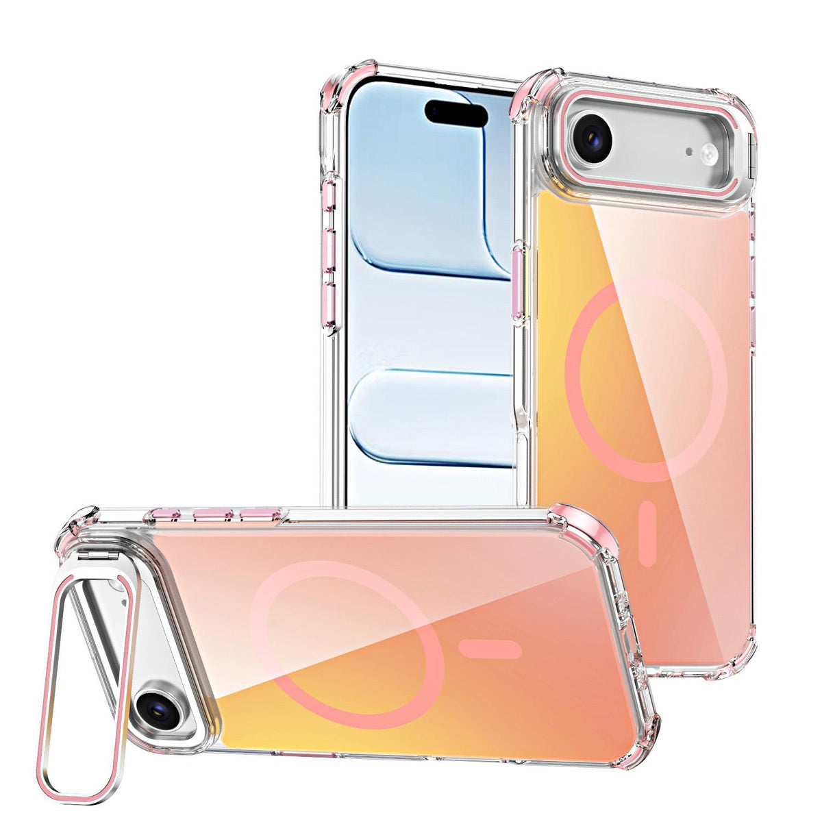 For iPhone Air Chameleon Lens Kickstand Magnetic Phone Case - Pink - EDA009667701F