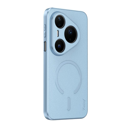 For Huawei Pura 80 Pro 5G Goatskin Vegan Leather Magnetic Phone Case - Blue - EDA009667904A