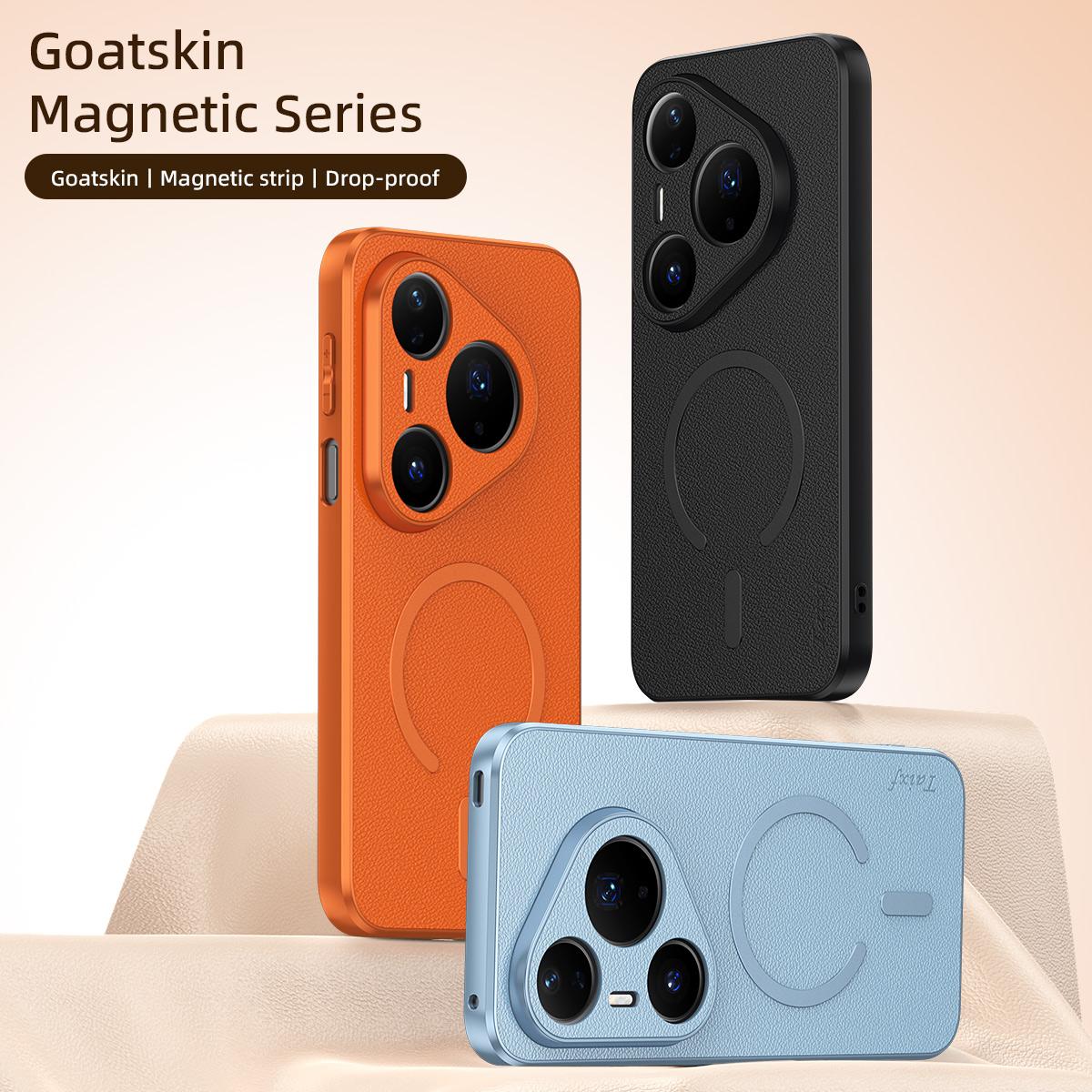 For Huawei Pura 80 Pro 5G Goatskin Vegan Leather Magnetic Phone Case - Blue - EDA009667904A