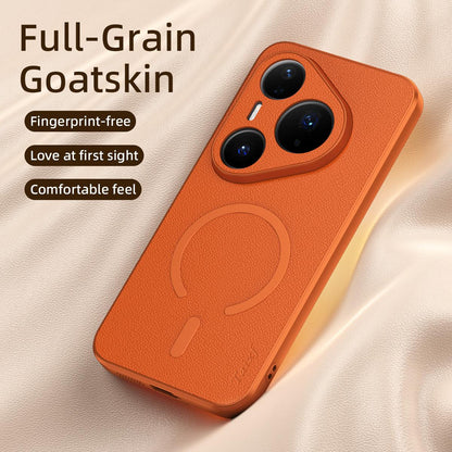 For Huawei Pura 80 Pro 5G Goatskin Vegan Leather Magnetic Phone Case - Blue - EDA009667904A