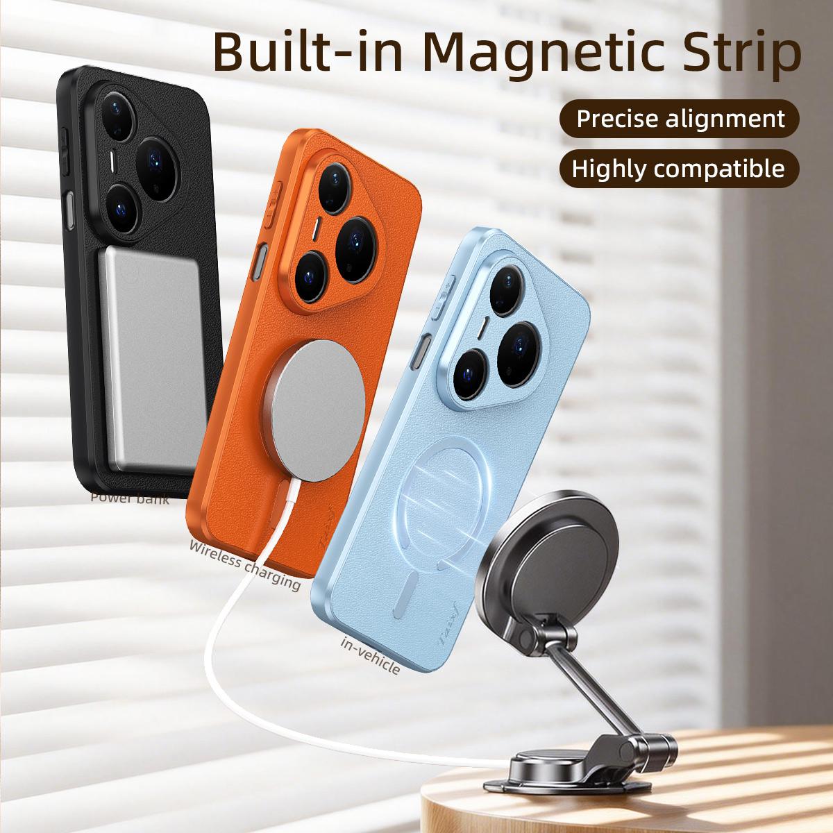 For Huawei Pura 80 Pro 5G Goatskin Vegan Leather Magnetic Phone Case - Black - EDA009667904B