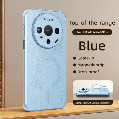 For Huawei Mate 80 Pro Goatskin Vegan Leather Magnetic Phone Case - Blue - EDA009667907A