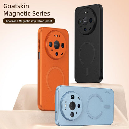 For Huawei Mate 80 Pro Goatskin Vegan Leather Magnetic Phone Case - Blue - EDA009667907A