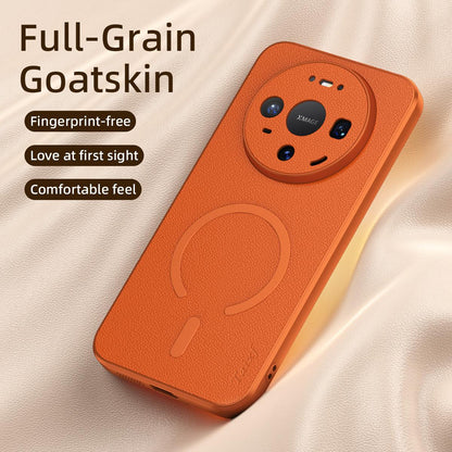 For Huawei Mate 80 Pro Goatskin Vegan Leather Magnetic Phone Case - Orange - EDA009667907C