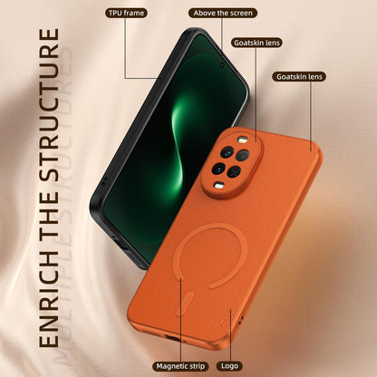For Huawei Nova 15 Goatskin Vegan Leather Magnetic Phone Case - Orange - EDA009667910C
