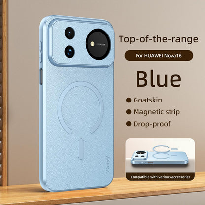 For Huawei Nova 16 Goatskin Vegan Leather Magnetic Phone Case - Blue - EDA009667913A