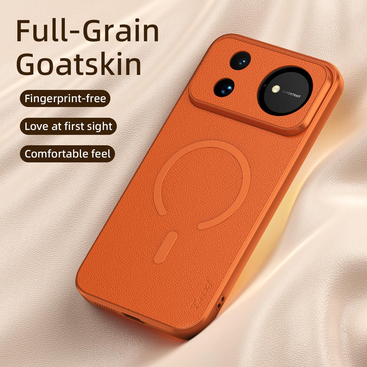 For Huawei Nova 16 Goatskin Vegan Leather Magnetic Phone Case - Orange - EDA009667913C