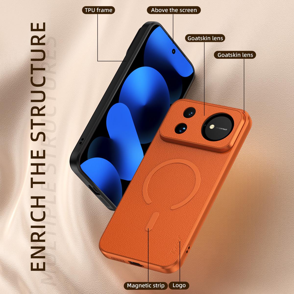 For Huawei Nova 16 Goatskin Vegan Leather Magnetic Phone Case - Orange - EDA009667913C