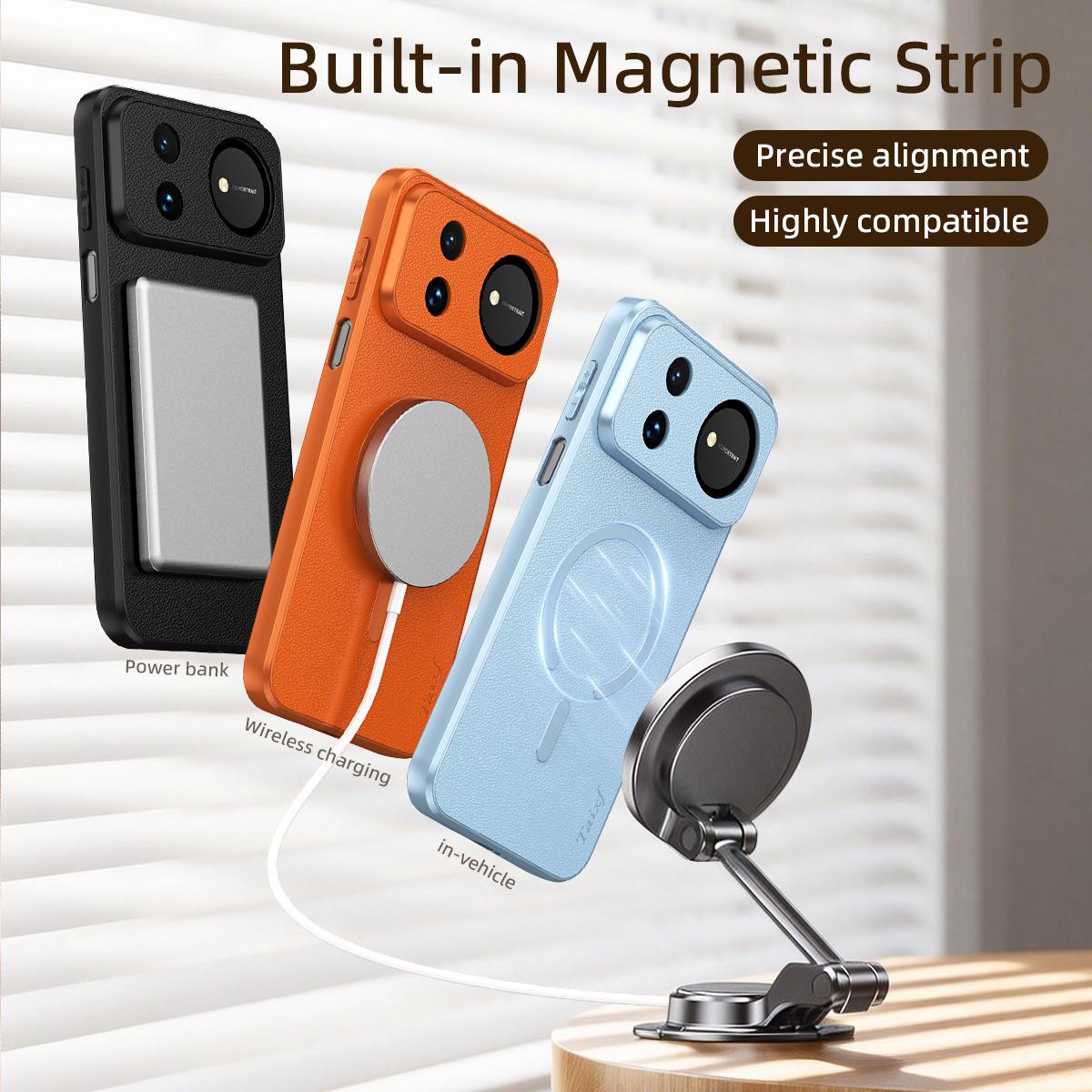 For Huawei Nova 16 Goatskin Vegan Leather Magnetic Phone Case - Orange - EDA009667913C