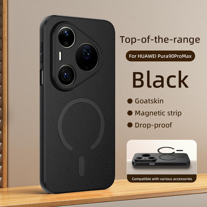 For Huawei Pura 90 Pro Max 5G Goatskin Vegan Leather Magnetic Phone Case - Black - EDA009667914B