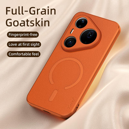 For Huawei Pura 90 Pro 5G Goatskin Vegan Leather Magnetic Phone Case - Orange - EDA009667915A