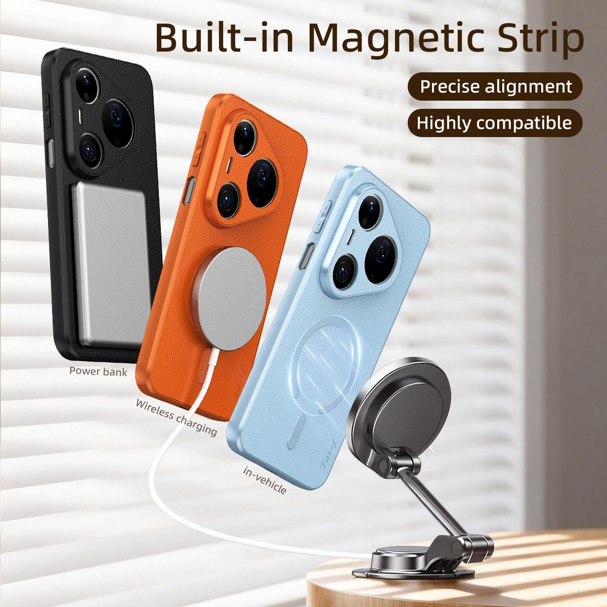 For Huawei Pura 90 Pro 5G Goatskin Vegan Leather Magnetic Phone Case - Black - EDA009667915B