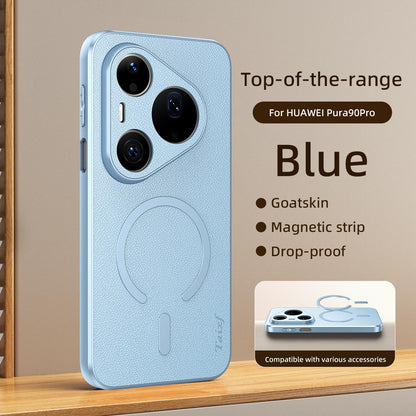 For Huawei Pura 90 Pro 5G Goatskin Vegan Leather Magnetic Phone Case - Blue - EDA009667915C