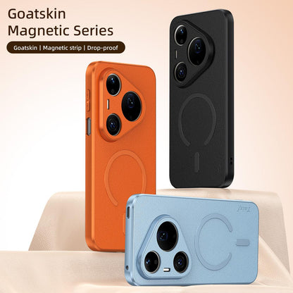 For Huawei Pura 90 Pro 5G Goatskin Vegan Leather Magnetic Phone Case - Blue - EDA009667915C