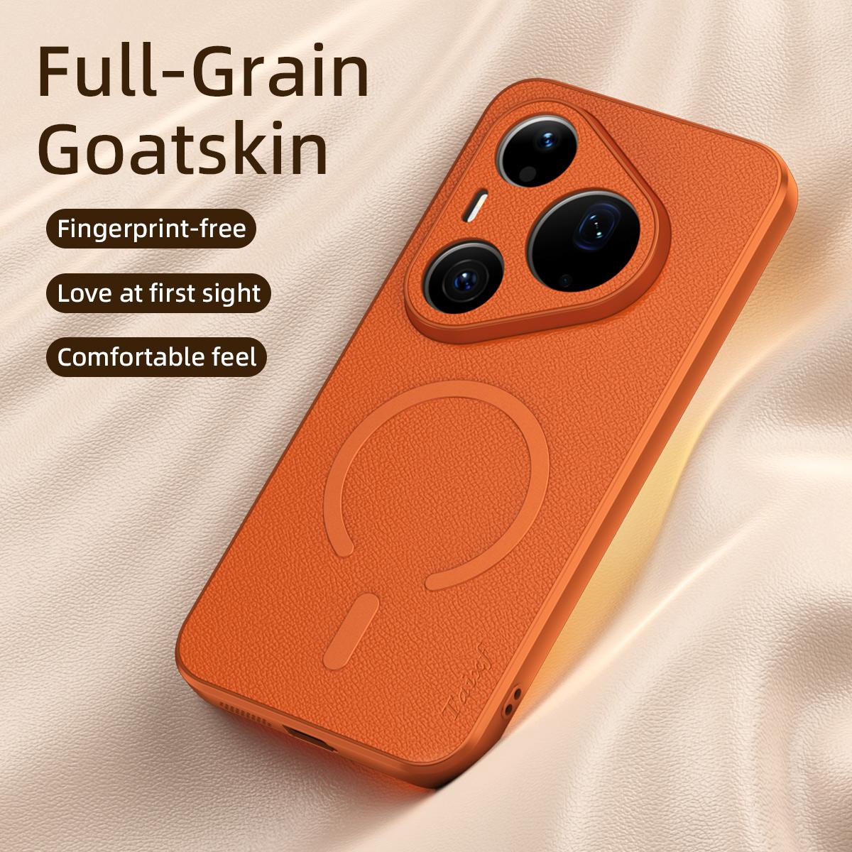 For Huawei Pura 90 Pro 5G Goatskin Vegan Leather Magnetic Phone Case - Blue - EDA009667915C