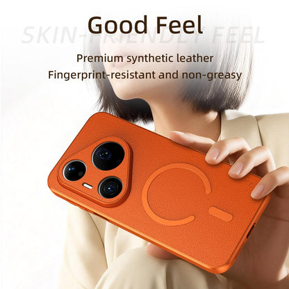 For Huawei Pura 90 Pro 5G Goatskin Vegan Leather Magnetic Phone Case - Blue - EDA009667915C