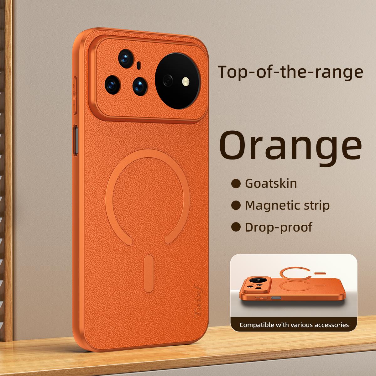 For Huawei Nova 16 Pro Goatskin Vegan Leather Magnetic Phone Case - Orange - EDA009667916A