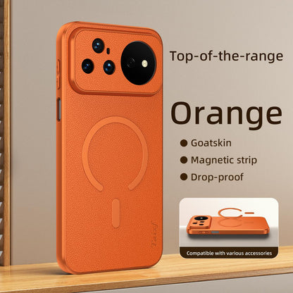 For Huawei Nova 16 Pro Goatskin Vegan Leather Magnetic Phone Case - Orange - EDA009667916A
