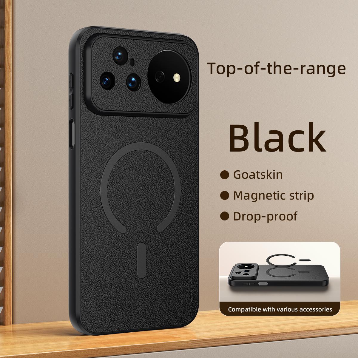 For Huawei Nova 16 Pro Goatskin Vegan Leather Magnetic Phone Case - Black - EDA009667916B