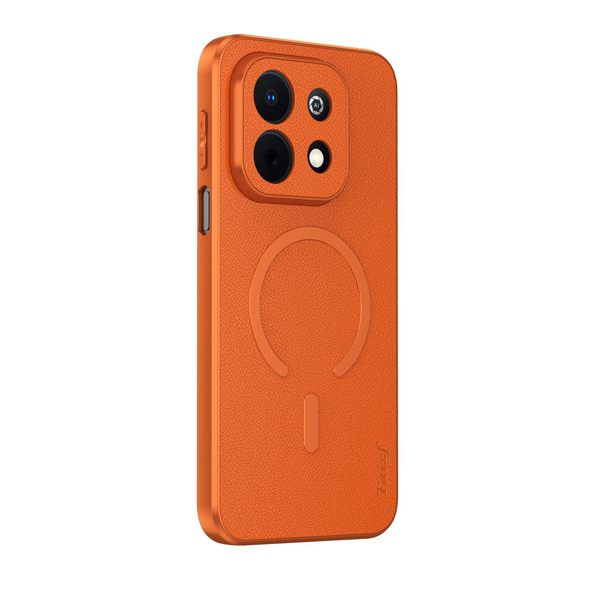For Huawei Enjoy 90 Plus 5G Goatskin Vegan Leather Magnetic Phone Case - Orange - EDA009667920A