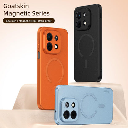 For Huawei Enjoy 90 Plus 5G Goatskin Vegan Leather Magnetic Phone Case - Black - EDA009667920B