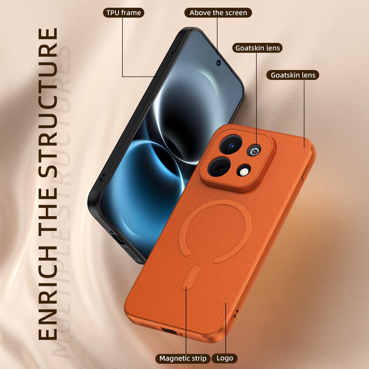 For Huawei Enjoy 90 Plus 5G Goatskin Vegan Leather Magnetic Phone Case - Black - EDA009667920B