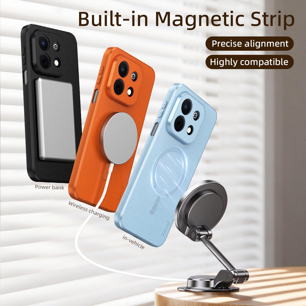 For Huawei Enjoy 90 Plus 5G Goatskin Vegan Leather Magnetic Phone Case - Black - EDA009667920B