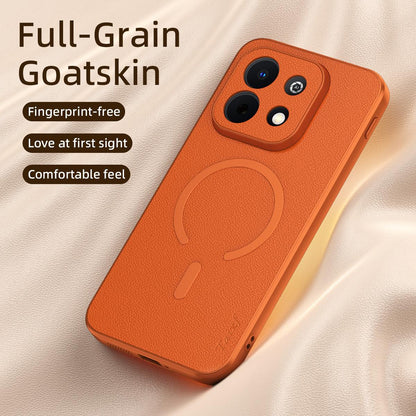 For Huawei Enjoy 90 Plus 5G Goatskin Vegan Leather Magnetic Phone Case - Blue - EDA009667920C