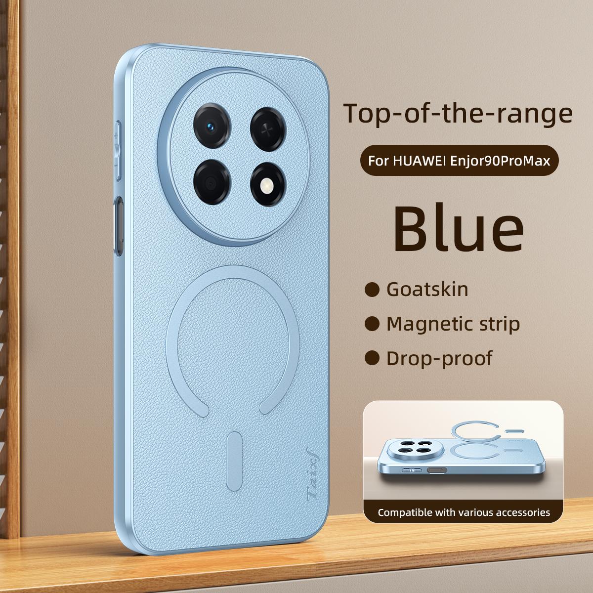 For Huawei Enjoy 90 Pro Max 5G Goatskin Vegan Leather Magnetic Phone Case - Blue - EDA009667921C