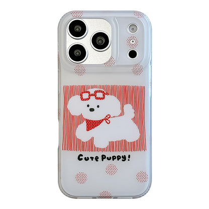 For iPhone 18 Pro Max / 17 Pro Max Glasses Dog Half Coverage IMD Phone Case - Red - EDA009668401B
