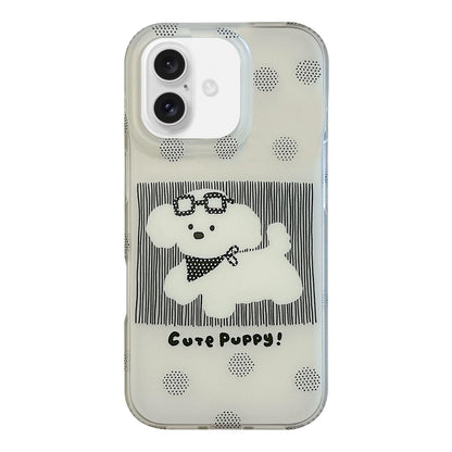 For iPhone 16 Glasses Dog Half Coverage IMD Phone Case - Black - EDA009668406A