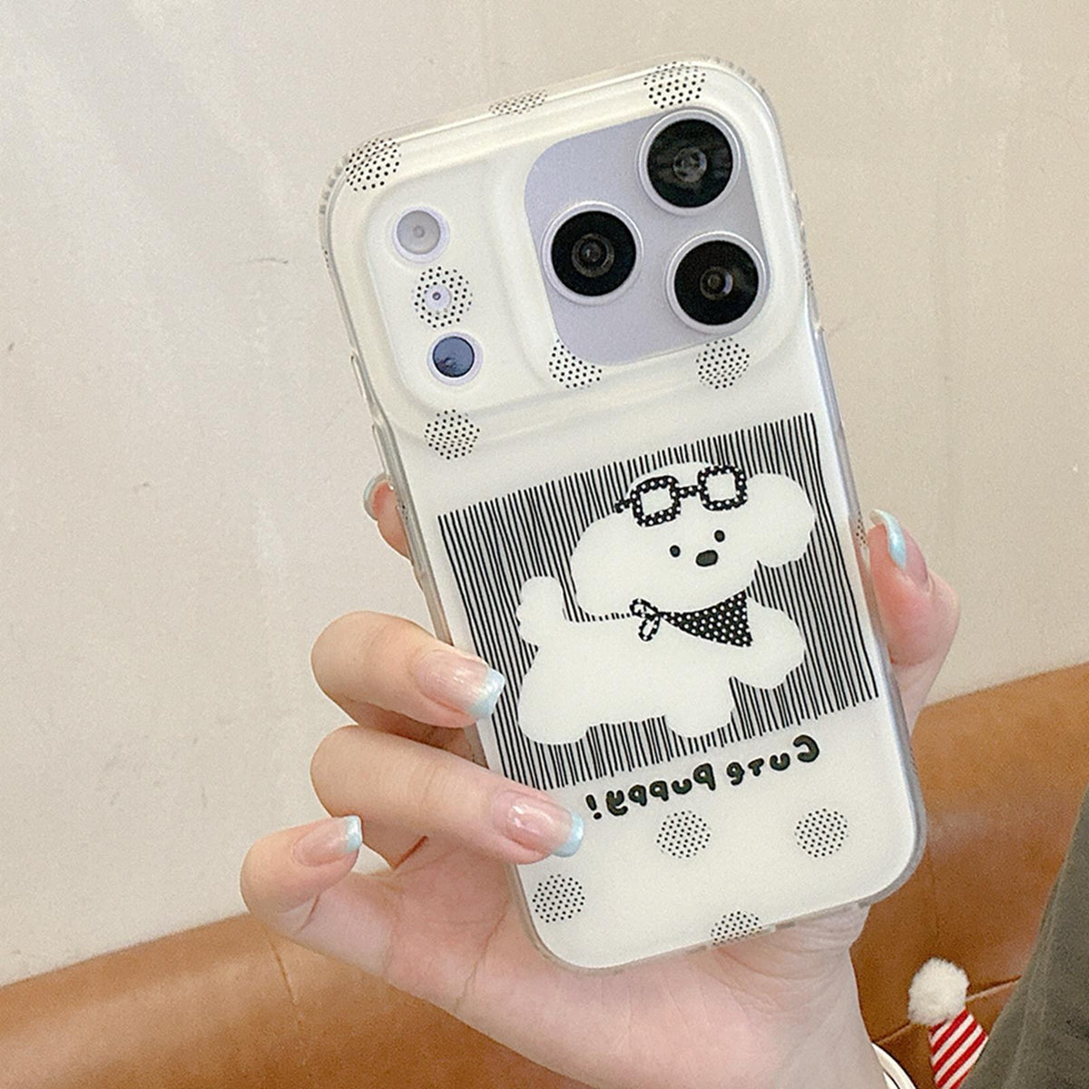 For iPhone 16 Glasses Dog Half Coverage IMD Phone Case - Black - EDA009668406A