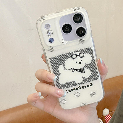 For iPhone 16 Glasses Dog Half Coverage IMD Phone Case - Black - EDA009668406A