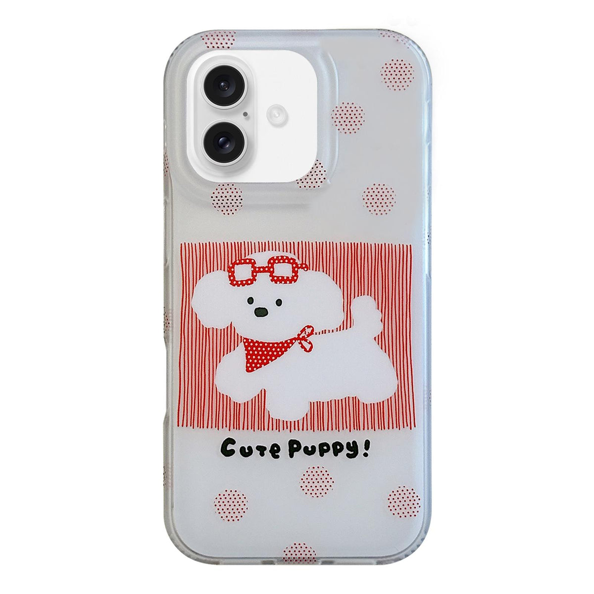 For iPhone 16 Glasses Dog Half Coverage IMD Phone Case - Red - EDA009668406B