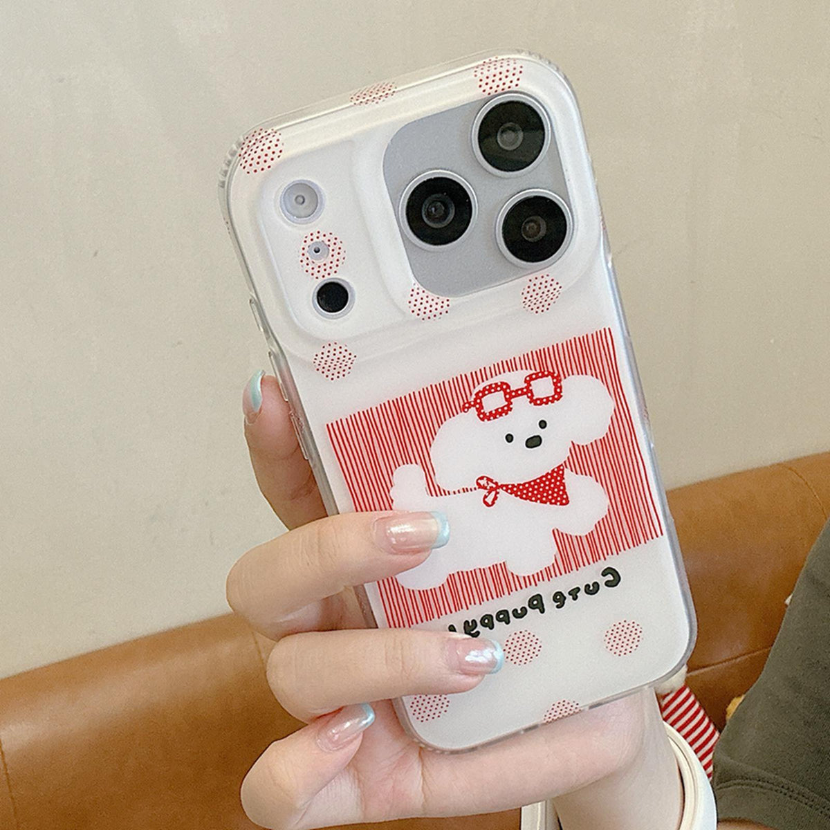 For iPhone 16 Glasses Dog Half Coverage IMD Phone Case - Red - EDA009668406B