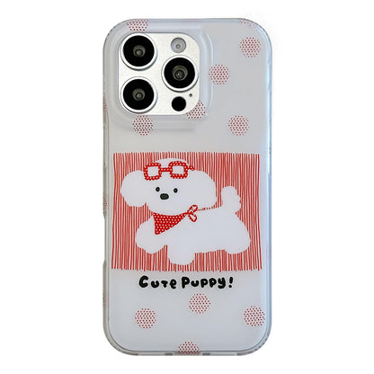 For iPhone 15 Pro Max Glasses Dog Half Coverage IMD Phone Case - Red - EDA009668407B