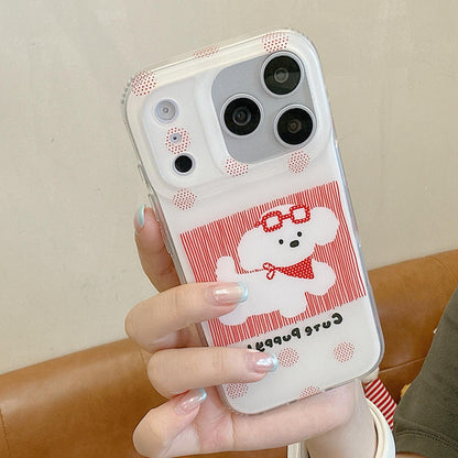 For iPhone 15 Pro Max Glasses Dog Half Coverage IMD Phone Case - Red - EDA009668407B