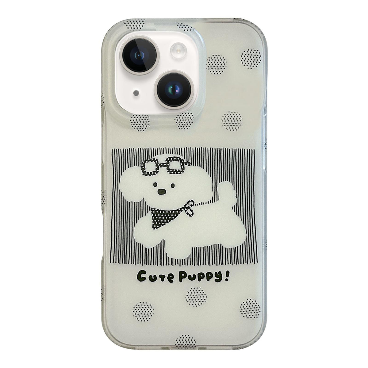 For iPhone 15 Glasses Dog Half Coverage IMD Phone Case - Black - EDA009668409A