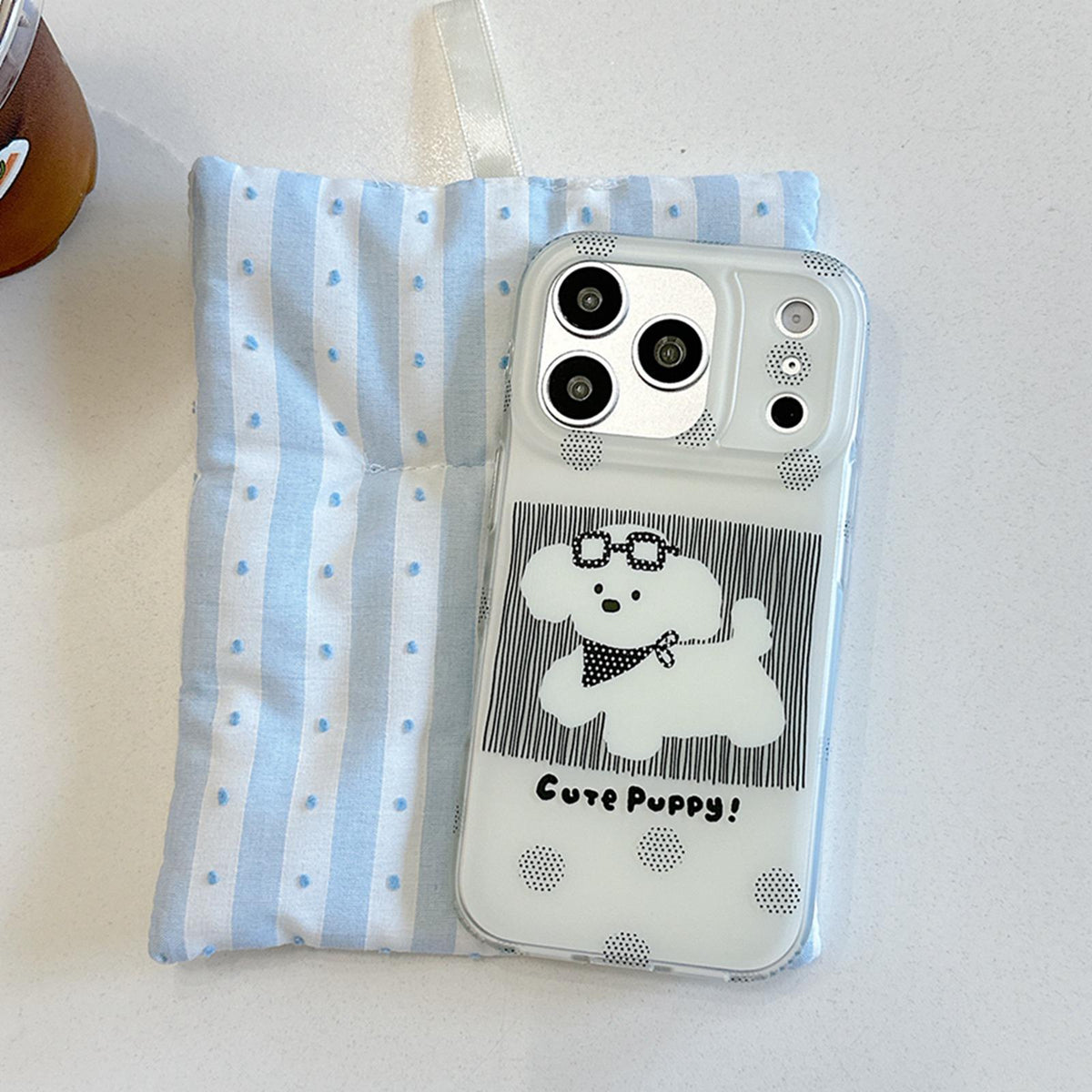 For iPhone 15 Glasses Dog Half Coverage IMD Phone Case - Black - EDA009668409A