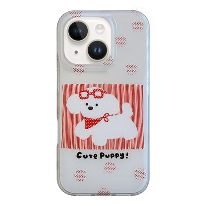 For iPhone 15 Glasses Dog Half Coverage IMD Phone Case - Red - EDA009668409B