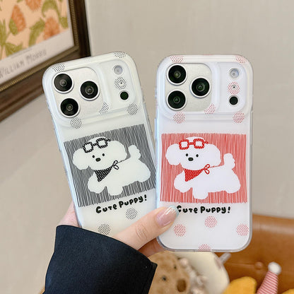 For iPhone 18 Pro / 17 Pro Glasses Dog Half Coverage IMD Phone Case - Red - EDA009668402B