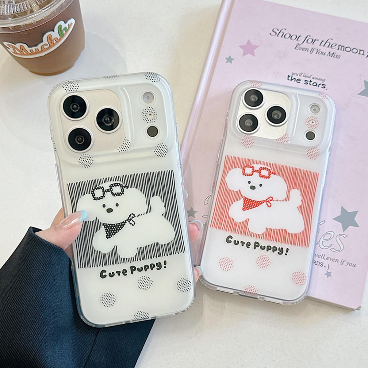 For iPhone 15 Glasses Dog Half Coverage IMD Phone Case - Black - EDA009668409A