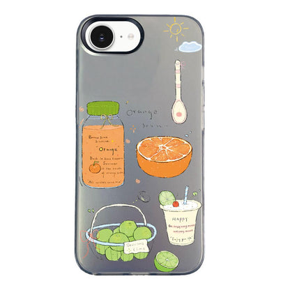 For iPhone 17e / 16e Colorful Silver Pattern PC Hybrid TPU Phone Case - Black Fruit Tea - EDA009668601C