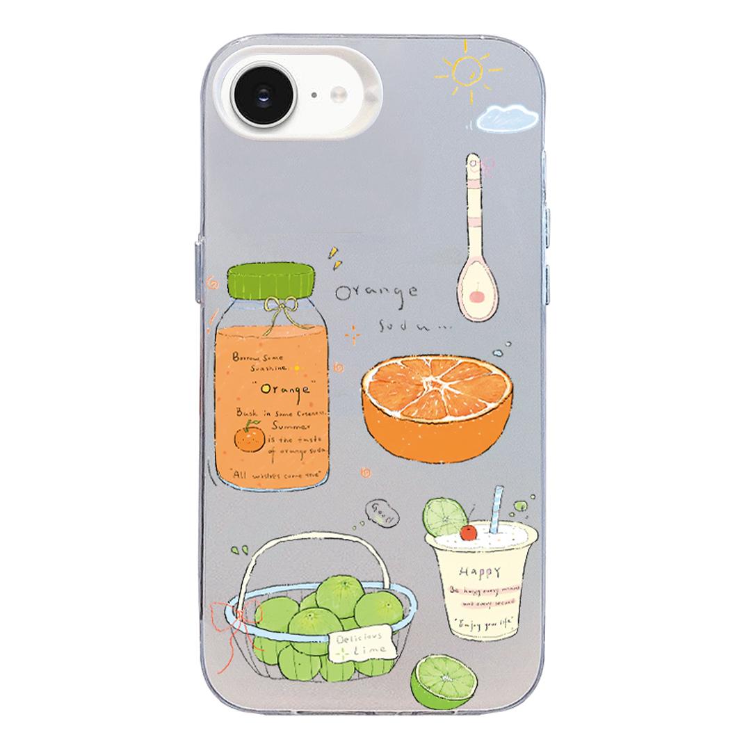 For iPhone 17e / 16e Colorful Silver Pattern PC Hybrid TPU Phone Case - White Fruit Tea - EDA009668601D