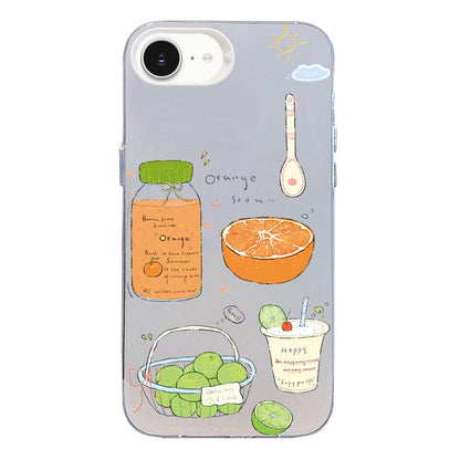 For iPhone 17e / 16e Colorful Silver Pattern PC Hybrid TPU Phone Case - White Fruit Tea - EDA009668601D