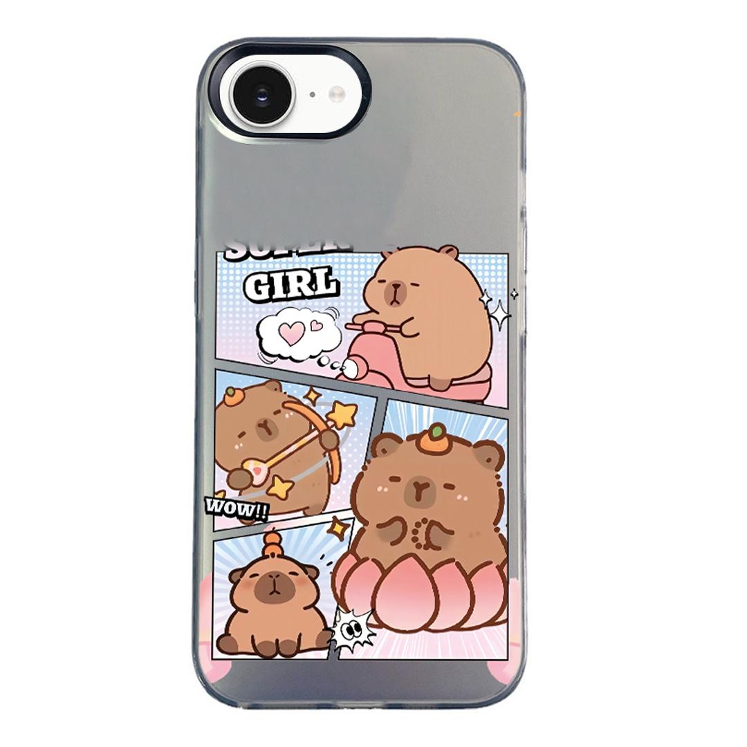 For iPhone 17e / 16e Colorful Silver Pattern PC Hybrid TPU Phone Case - Black Pufferfish - EDA009668601E