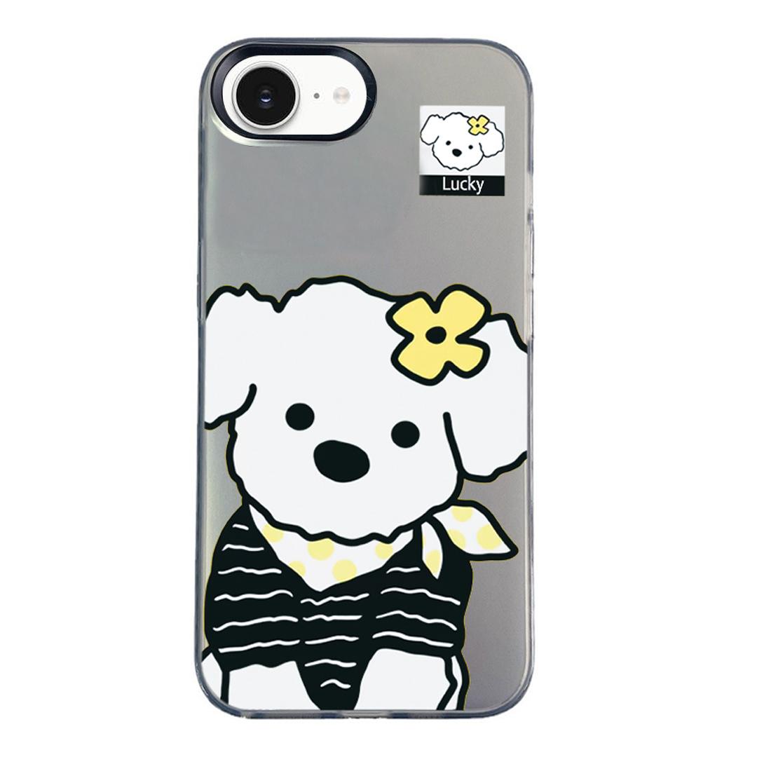 For iPhone 17e / 16e Colorful Silver Pattern PC Hybrid TPU Phone Case - Black Puppy - EDA009668601G