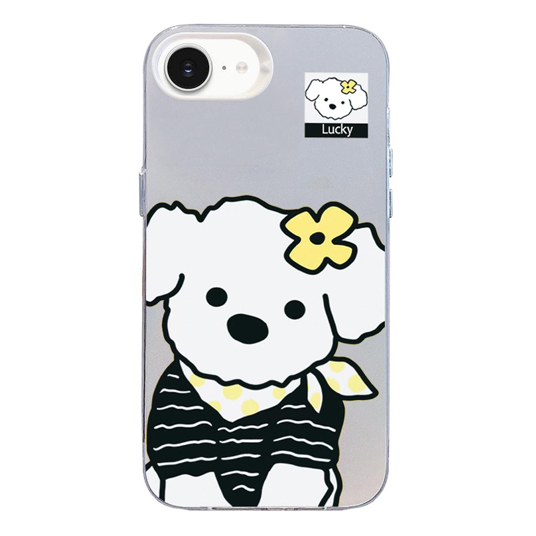 For iPhone 17e / 16e Colorful Silver Pattern PC Hybrid TPU Phone Case - White Puppy - EDA009668601H