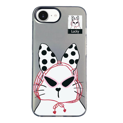 For iPhone 17e / 16e Colorful Silver Pattern PC Hybrid TPU Phone Case - Black Lucky Cat - EDA009668601I
