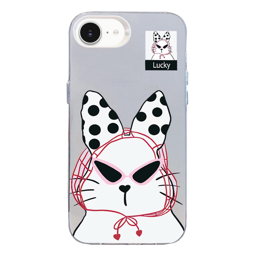 For iPhone 17e / 16e Colorful Silver Pattern PC Hybrid TPU Phone Case - White Lucky Cat - EDA009668601J